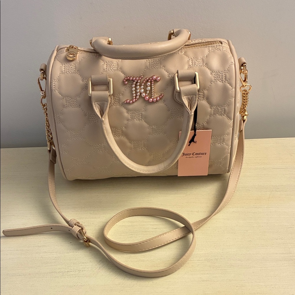 NWT 💖 Juicy Couture Quilted Beige Satchel with Pearl Accent - Picture 3 of 8